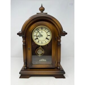 Vintage Schmeckenbecher Mantel Clock West Germany Wood Case Pendulum Winding Key